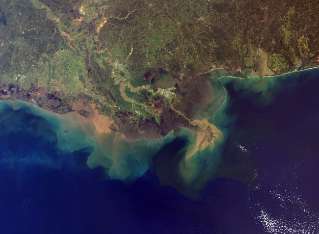 True-color image of Mississippi River sediment deposition into the Gulf of Mexico.